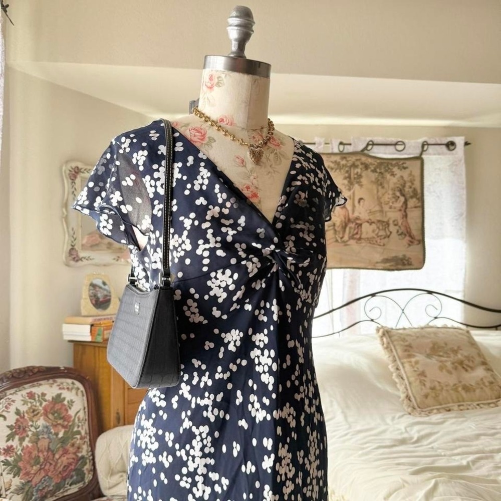bleu polkadot midi dress y2k romantic R&K size 10 - Picture 2 of 6
